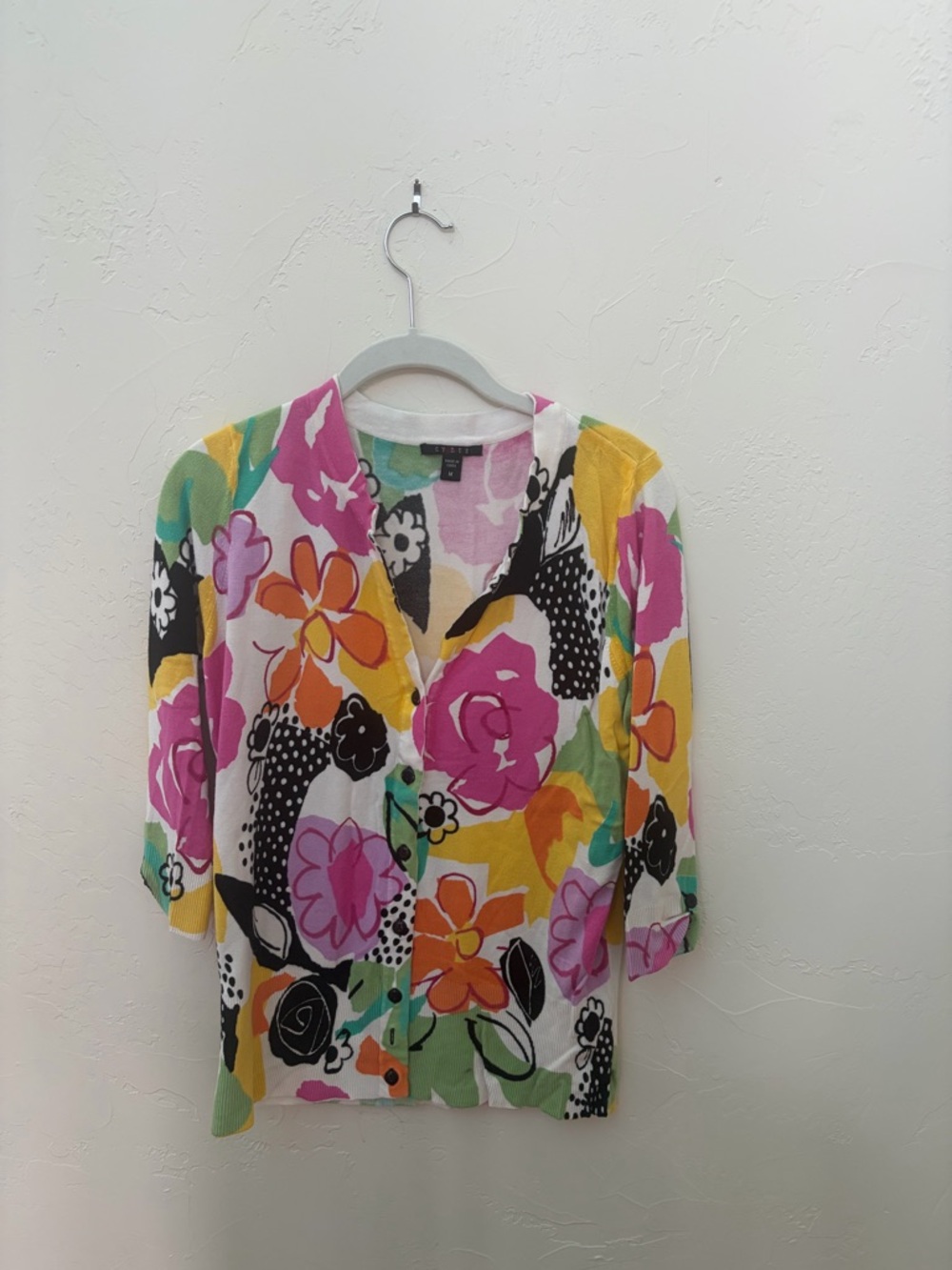 Cyrus Multicolor Floral Split-Neck Blouse - Pink, Yellow, Orange, Green, Black
